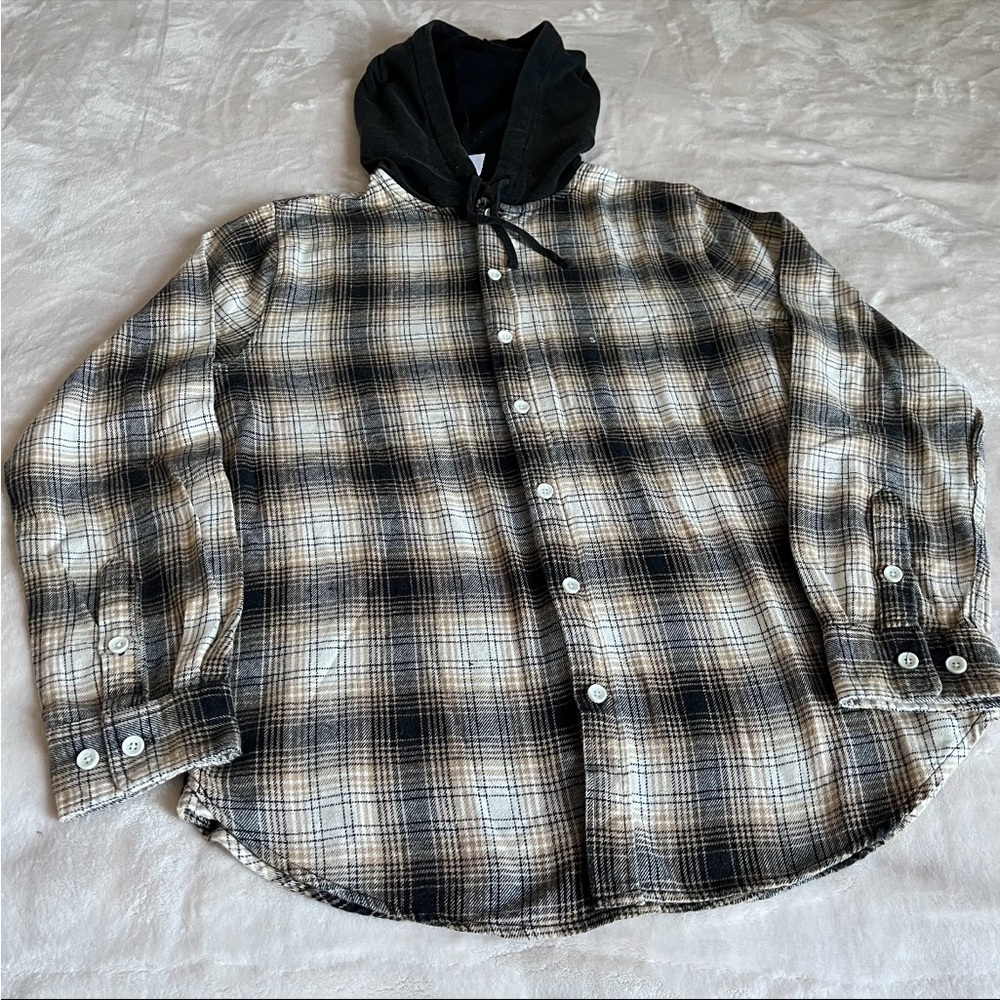 Pacsun Lumber Plaid long sleeve hooded tee shirt